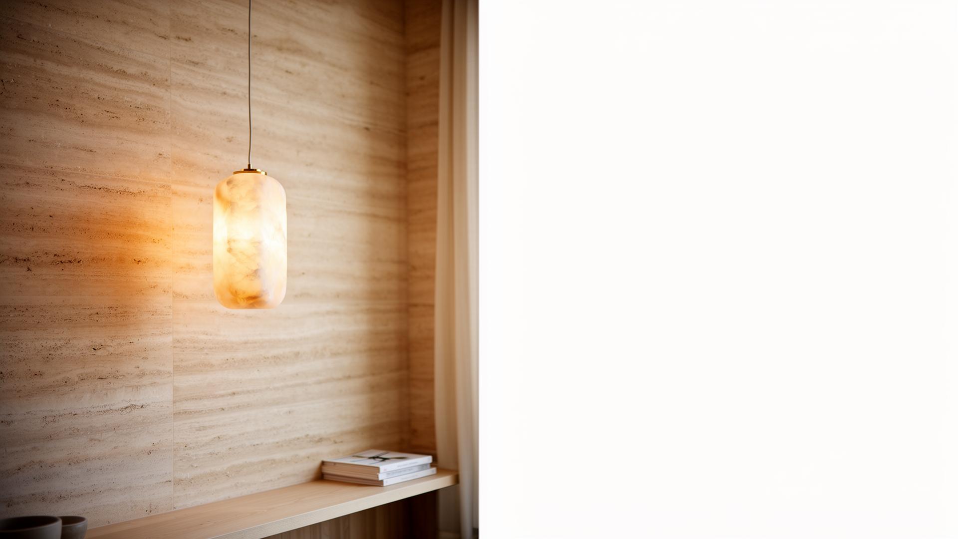 Suspension en albâtre dans un intérieur de travertin